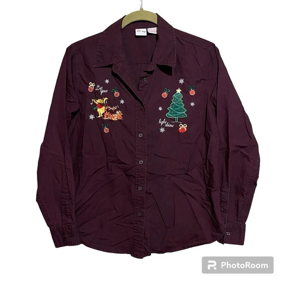Vintage Disney Winnie The Pooh Embroidered Christmas Shirt Sz M Tigger Tree - Picture 1 of 7